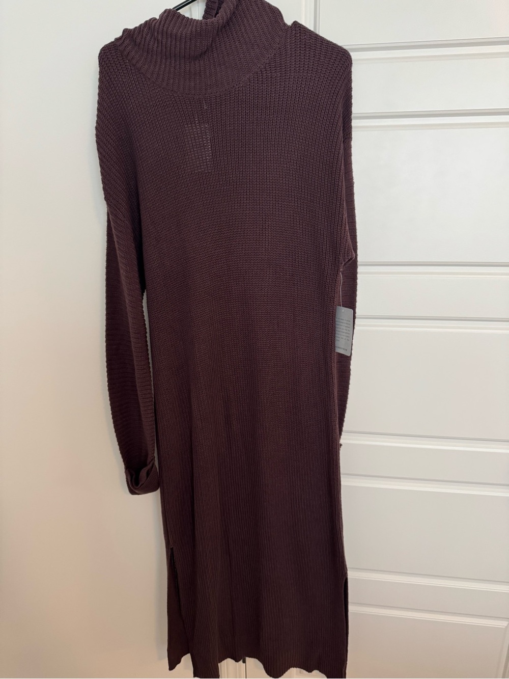 Long Ribbed Turtleneck Maxi Dress in Deep Plum
